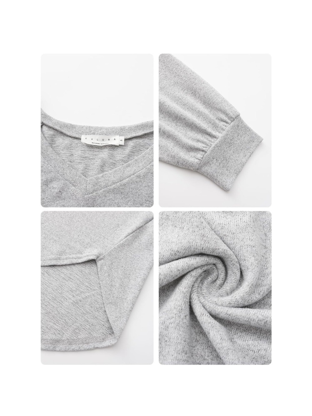 Light Gray V-Neck Long Sleeve Women's Top - Picture 4 of 7